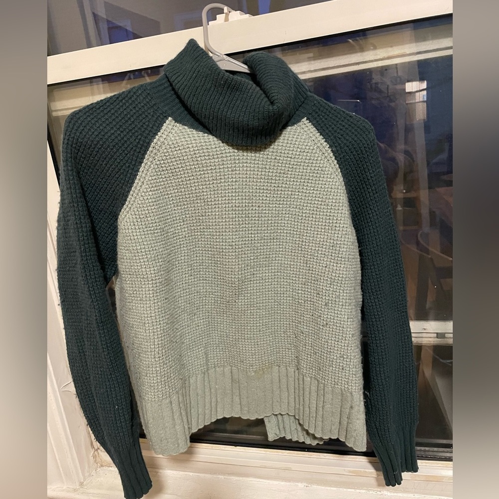 Colorblock Eastbrook Turtleneck Cross-back Sweater in Cotton-Merino Yarn